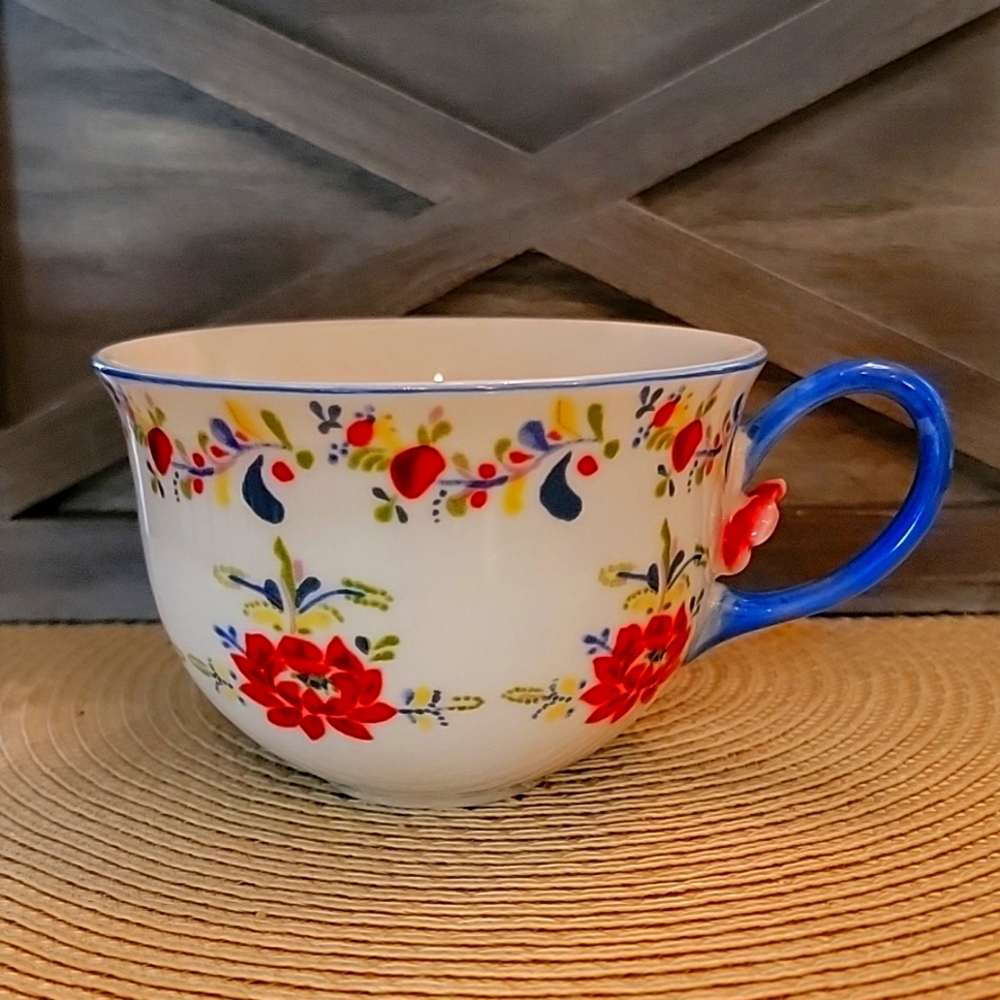 Anthropologie Cadiz Painted Tea Cup Mug Ceramic Flower